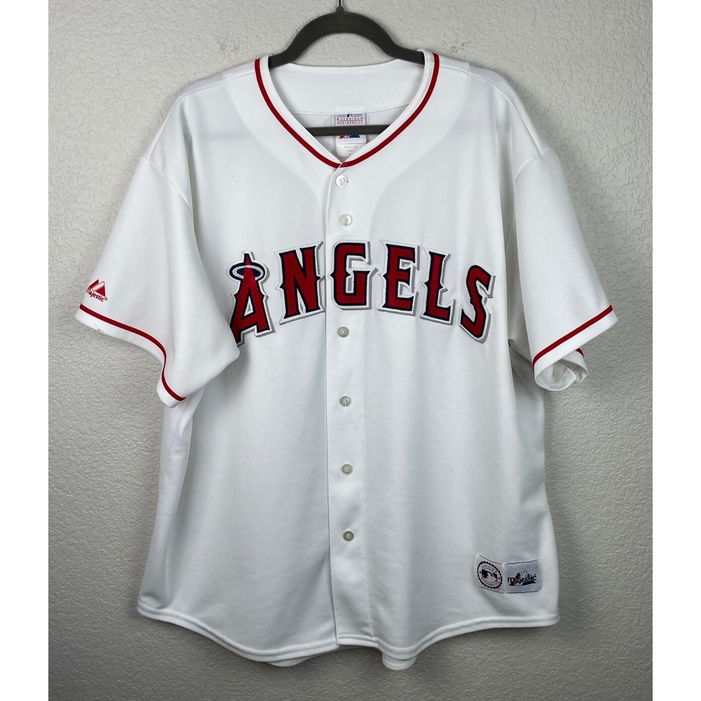 Majestic Anaheim Angels Jersey Mens XL White Button Up Shirt Vintage USA Y2K